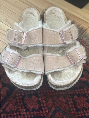 Birkenstock Women's Fuzzy Double-Strap Sandals in Light Pink